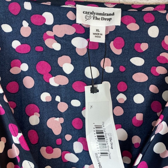 The Drop Pink Polka Dot Abstract Print Faux Wrap Long Sleeved Dress Size XL NWT - Picture 6 of 13